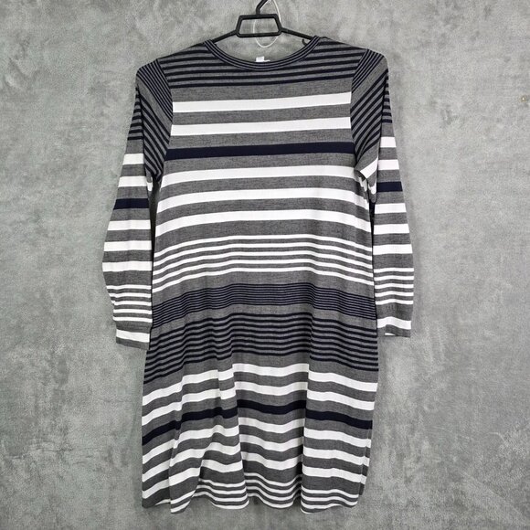Womens LuLaRoe Gray & White Striped Emily Dress Long Sleeve V Neck Stretch L - Picture 5 of 8